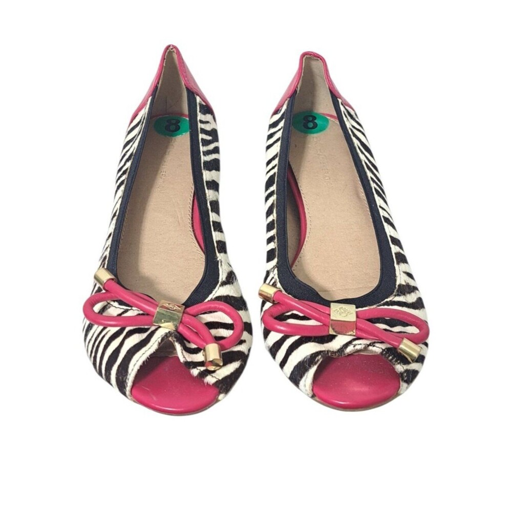 BCBG Generations Women's animal Print Fur Peep Toe Flat Shoes Sz 8